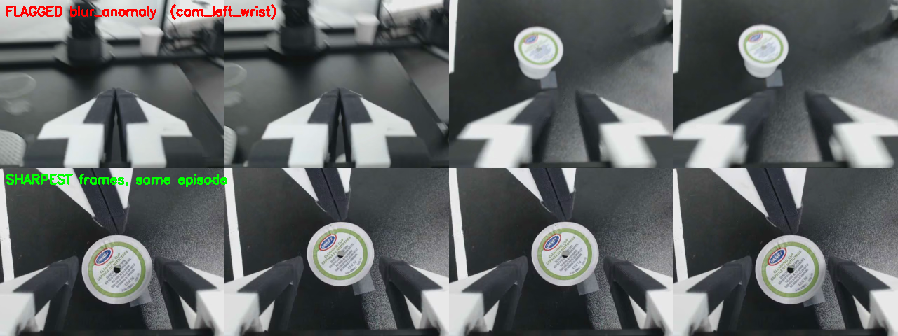Blur anomalies flagged on the wrist camera streams